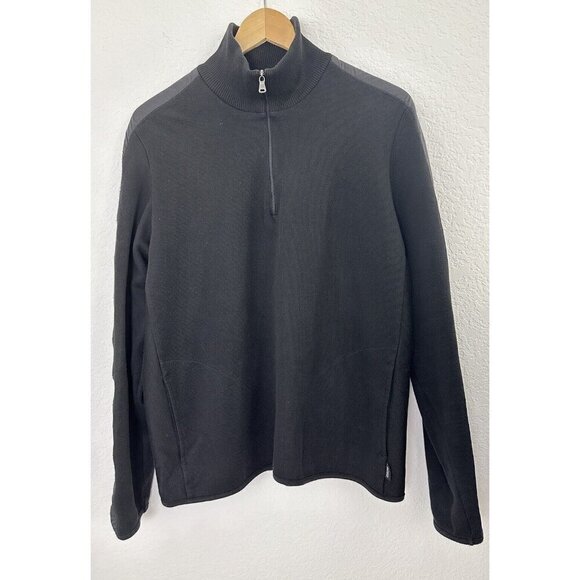 Boss Hugo‎ Boss Sondrio Men's Pullover M Black 1/4 Zip Cotton Quiet Luxury Mock - Picture 1 of 12